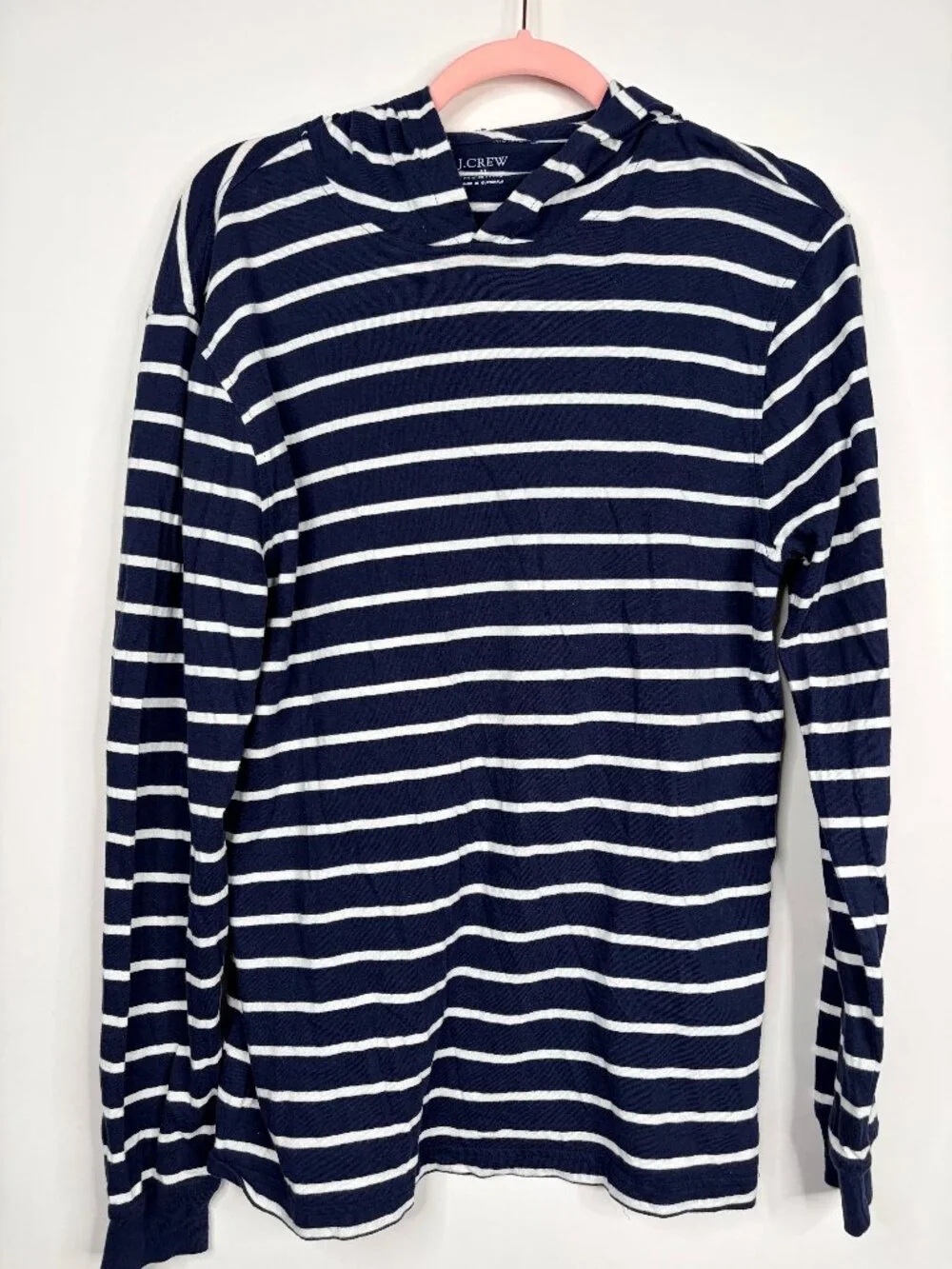2/$30 J. Crew Striped Hooded Cotton Long Sleeve Tee Navy Medium #A2268 - Picture 3 of 7